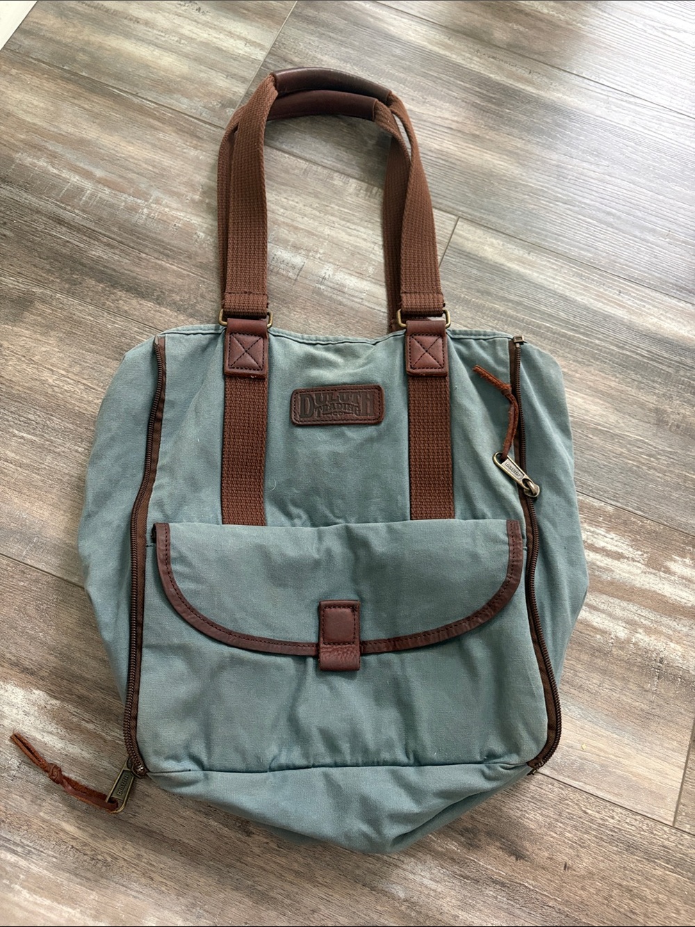 Duluth Trading Co. blue canvas oil cloth tote bag